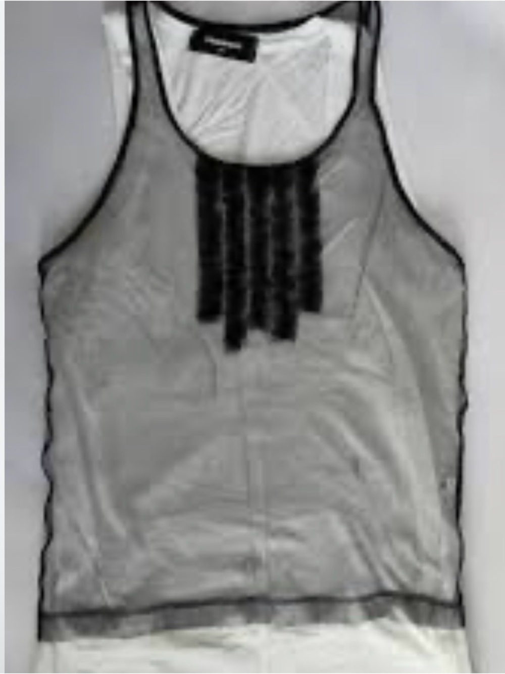 DSQUARED2 Black Mesh Sleeveless Tank Top with Fringe Detail - Women XS